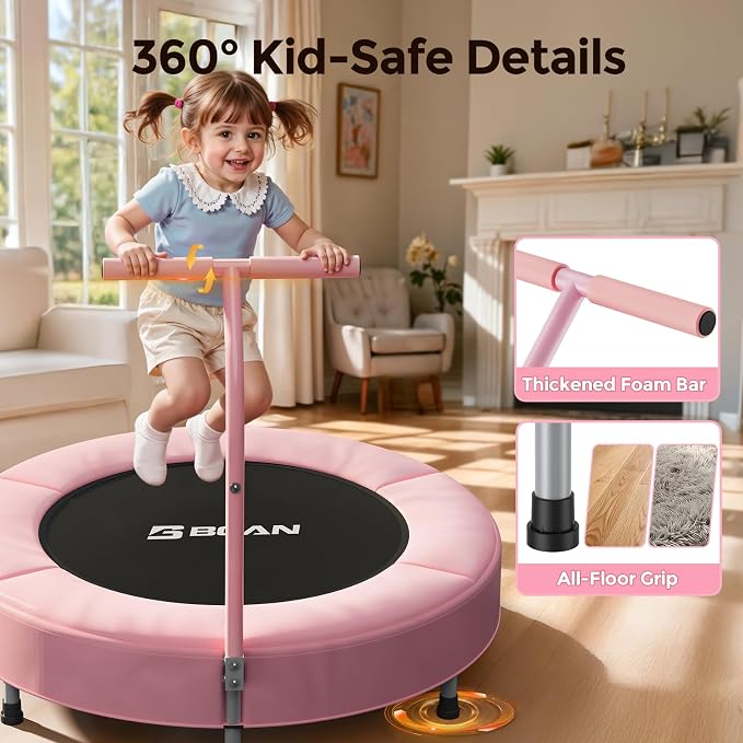 BCAN SP1 36'' Toddler Trampoline, ASTM Certified - Kids Trampoline for Ages 1-6, Foam Handle & Safe Thickened Cover, Mini Trampolines for Kids Indoor, Easy to Assemble| FED Fitness