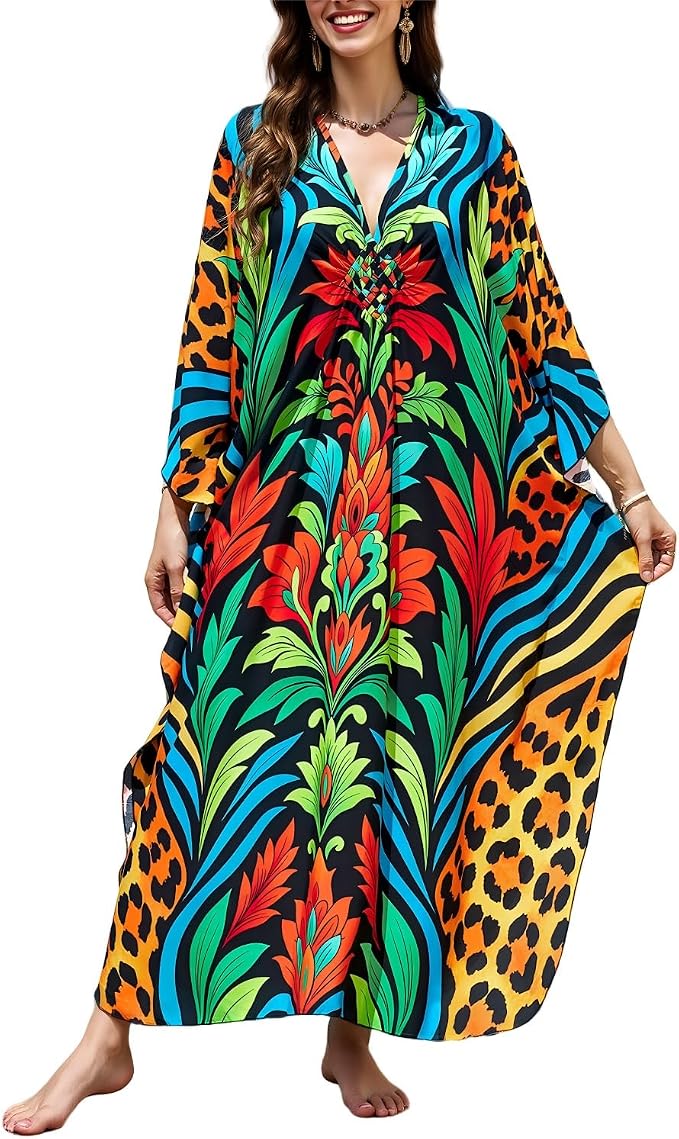 Mumu Dresses for Women Plus Size, Bohemian Kaftan Beach Cover Up Long Maxi Nightgown Soft Loungewear
