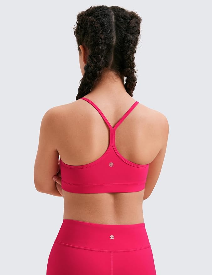 CRZ YOGA Girls Butterluxe Y Back Sports Bra - Yoga Athletic Casual Tops Scoop Neck Spaghetti Strap Padded Crop Kids Teen