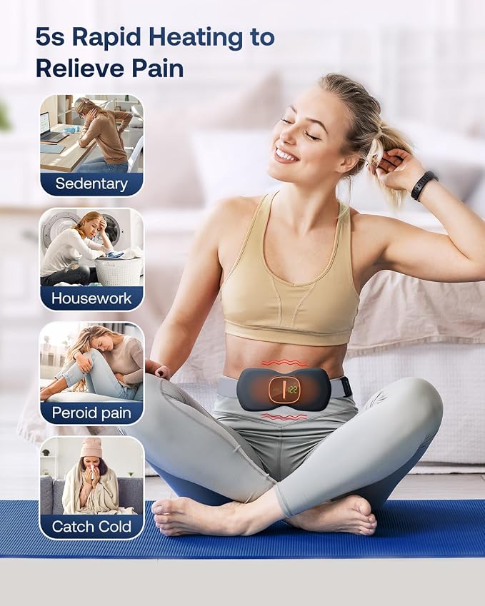 Latumab Heating Pads for Cramps, Portable Cordless Menstrual Heat Pad, Period Pain Relief Heating Pad with 3 Heat Levels and 3 Massage Modes, Back or Belly Heated Pad, Black