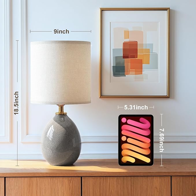Dawnwake 18.5" Table Lamp Set of 2 for Living Room Bedroom, Bedside Lamps for Night Stands, Desk Nightstand Lamp Dimmable, Modern Linen Cream Ceramic Lamps (Grey)