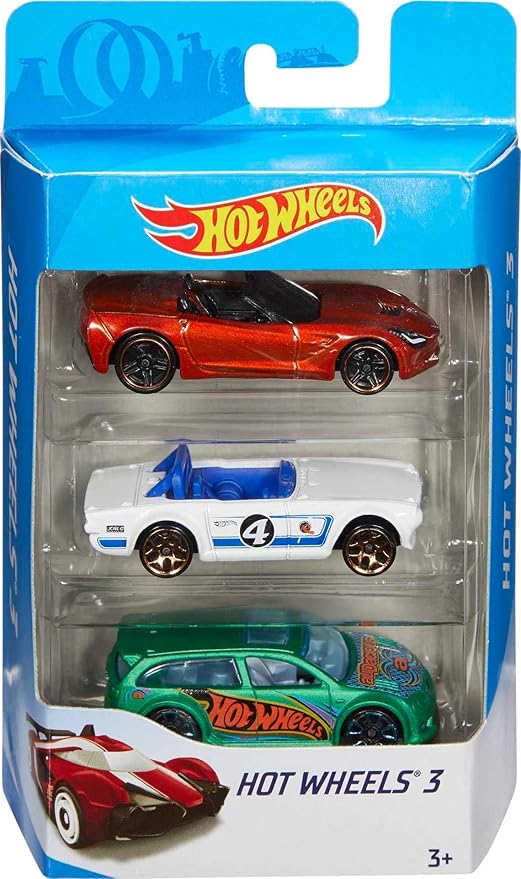 Hot Wheels 3 Car Pack, Multipack of 3 Vehicles, Instant Starter Set, Collection of 1:64 Scale Toy Sports Cars, Rolling Wheels, for Kids 3 Years & Up