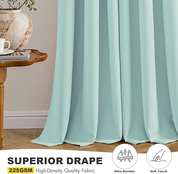 MIULEE Blackout Curtains for Bedroom 2 Panels 40 x 72 Inch Long Aqua | Thermal Insulated, Living Room Darkening Grommet Drapes, Noise Reducing, Light Blocking Window Treatments