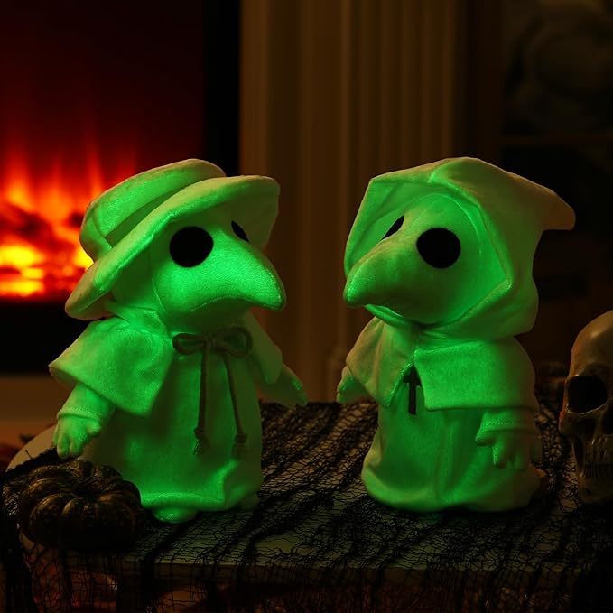 HyDren 2 Pcs Halloween Plague Doctor Plush 12 Inch Raven Doctor Horror Plague White Plushie Dolls Soft Stuffed Animals Gifts for Halloween Christmas Collectible Horror Decors