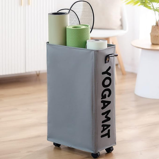 Twira Yoga Mat Storage Racks, Home Gym Storage Rack for Foam Roller, Yoga Strap and Resistance Bands, Workout Equipment Corner Storage Organizer with Wheels