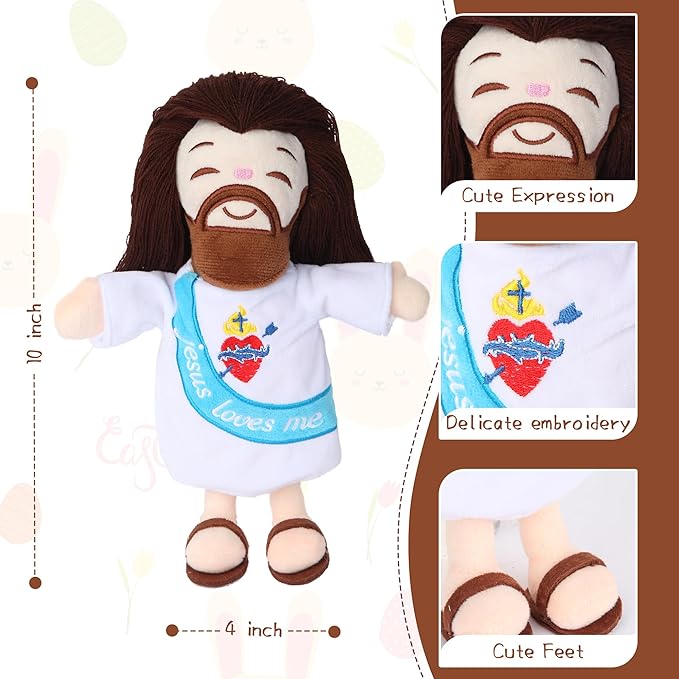 Jesus Plush Doll, Stuffed Jesus Plushie with Jesus Loves Me, Christian Easter Gifts for Kids - 10 Inch Religious Christian Toy Easter & Christening Birthday Gift for Boys and Girls