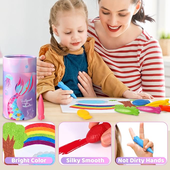 DreamCandy Rocket and Fish-Shaped Crayons,36PCS Non Toxic Washable Toddler Crayons for Kids and Toddlers,Art Supplies Drawing Coloring Crayon Set,Gift for Girls and Boys,Back to School