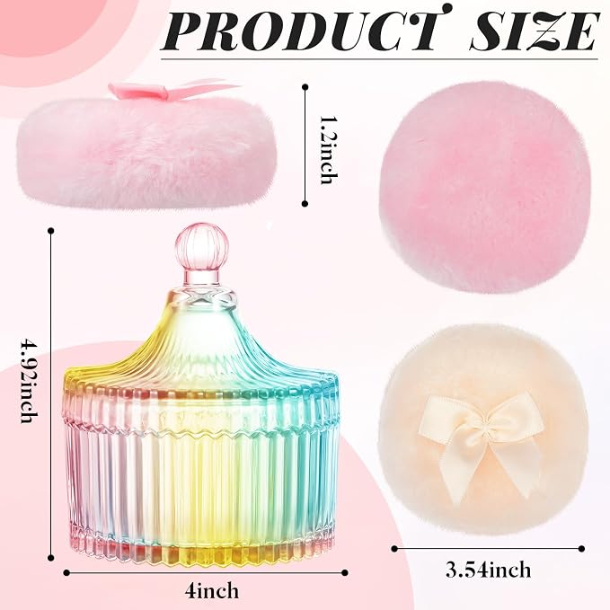 Tioncy 3 Pcs Large Body Powder Puff and Container Valentine's Day gift Powder Container with Puff Crystal Case Soft Washable Reusable Velour Face Body Glitter Wet Dry Makeup(Classic,Colorful)