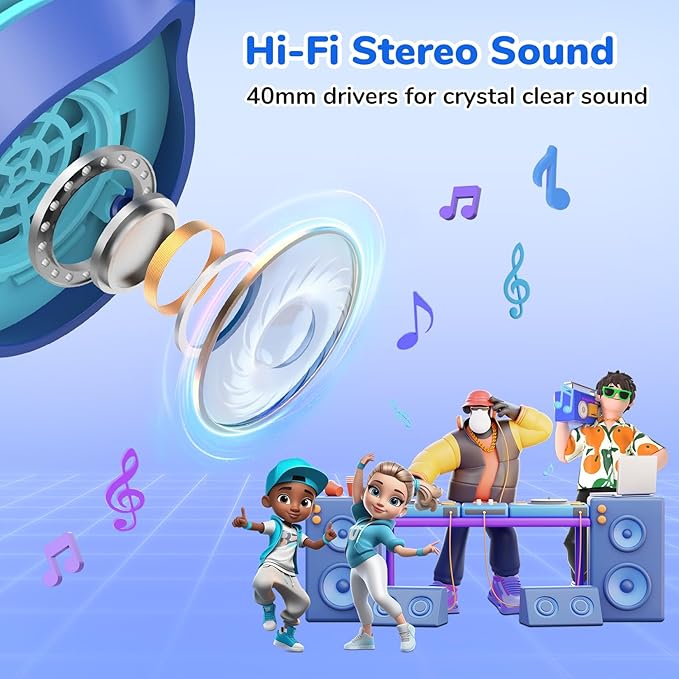 EarFun S1 Kids Headphones, Foldable Wired Headphones for Kids, 85dB Volume Limit, Stereo Sound, Adjustable Headband, Portable Lightweight On-Ear Headphone for School/Travel/Boys/Girls (Blue&Pink)