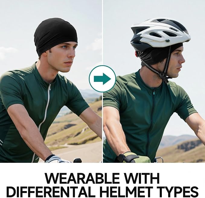 QINGLONGLIN Cooling Skull Cap Sweat Wicking Breathable for Men Women 3 Pack | Lightweight Quick Dry Beanie & Helmet Liner, Stretch Non-Slip Fit Under Hard Hat, Construction Gym Cycling Running Workout