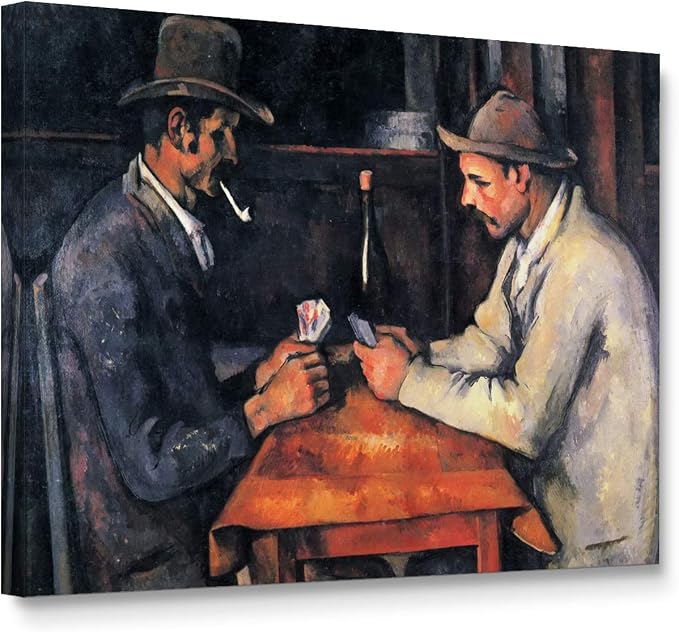 Niwo ART - The Card Players, World's Most Famous Paintings Series, Canvas Wall Art Home Decor, Gallery Wrapped, Stretched, Framed Ready to Hang (20"x16"x3/4")