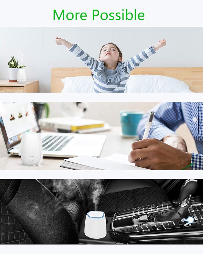 Car Diffuser 2nd Gen, Upgraded Ultrasonic Aromatherapy Oil Diffuser w/Auto Shut-Off & Adjustable Mist Modes, with Built-in USB Cable,Mini Humidifier for Car, Office, Nursery & Travel – White