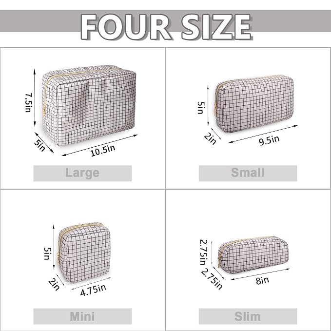 Small Pencil Case Makeup Bag for Purse, Cute Pencil Pouch Nylon Preppy Checkered Makeup Brush Bag with Zipper, Girls Portable Stationery Storage Case Small Pen Bag for Office School(Slim-Checkered)