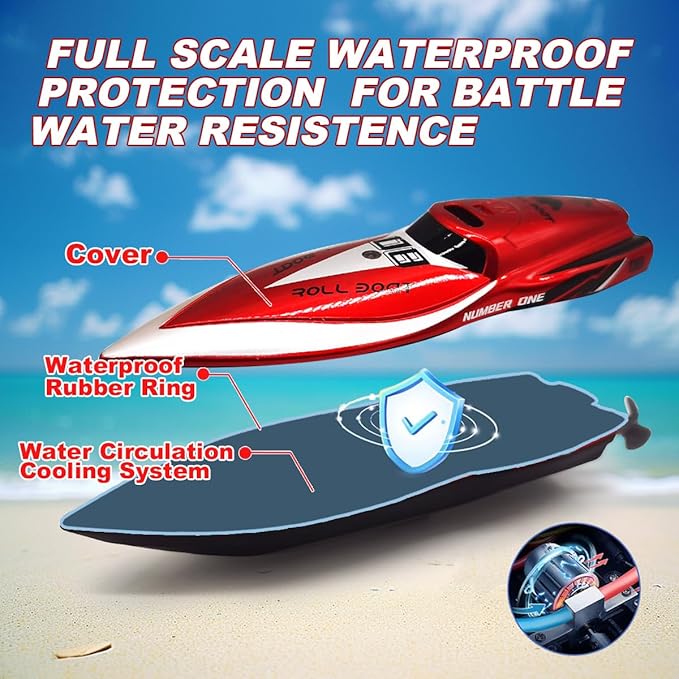Mini Remote Control Boat RC Boat 2.4Ghz 360 Rotating bulit-in Rechargeable Battery Swimming Pool Toys Remote Control Boats for Kids 8-12 Years Birthday Gift Red