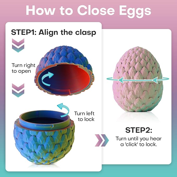 FYEFKJSA 3D Printed Dragon Eggs with Dragon Inside - 12Inch,Articulated Fidget 3D Printed Animals, Interesting Decorative Gift, Easter Basket Essentials Stuffers (Random Mist Forest)