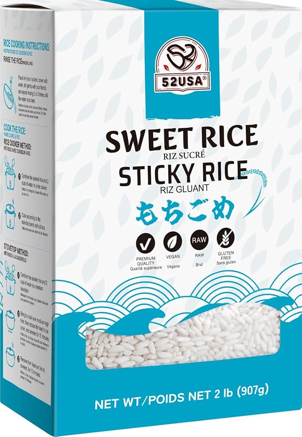 52USA Sweet Sticky Rice 2 Pound (32 Ounce), Premium Glutinous Rice | Gluten-Free, Vegan, All Natural, White Rice, Rich in Fibers and Minerals, 907g (Pack of 1)
