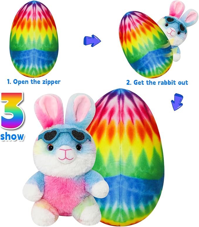 Easter Bunny Egg Toy with Zipper – Easter Bunny Egg Plush Pillow Decoration – Soft and Cuddly for Boys and Girls Plush Toy