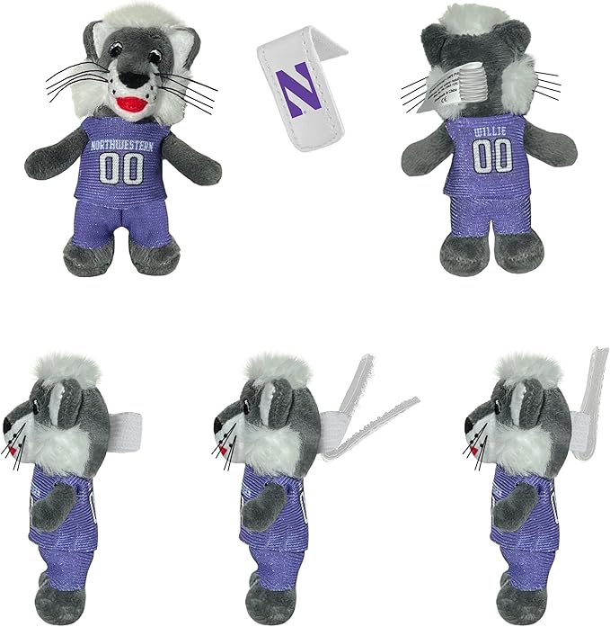 Bobbi-Dobbiez Attachable Plushie Northwestern University Willie Wildcat Mascot – Attaches to Backpacks, Bags, Shoes, Water Bottles, and More