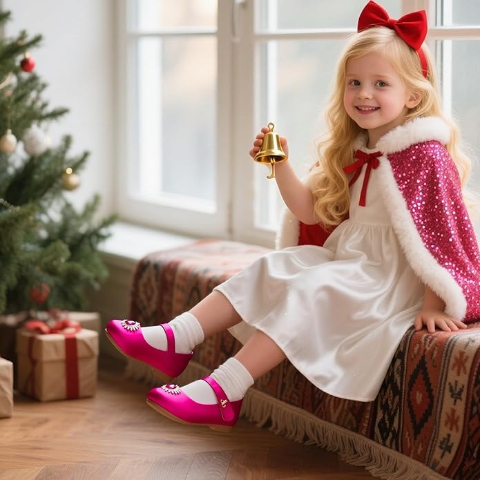 THEE BRON Mary Jane Ballet Flats - Girls' Dress Shoes with Hook & Loop Closure