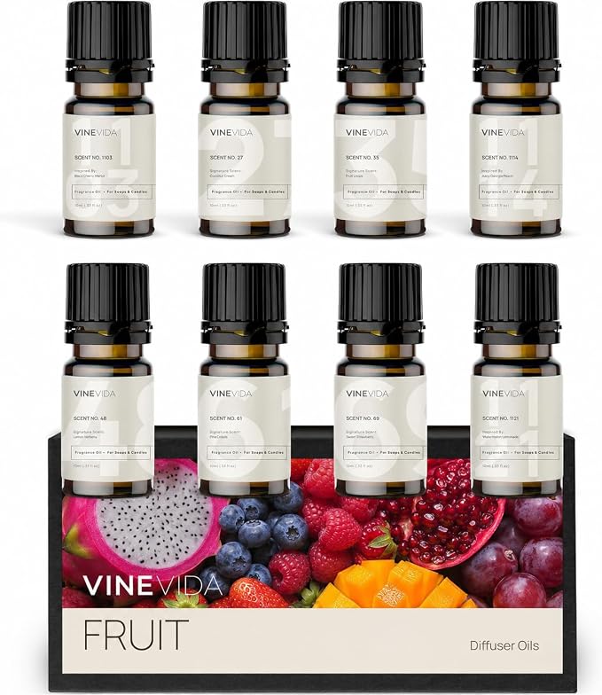 VINEVIDA Fruit Diffuser Oil Collection [Set of 8] - Scented Oil | Aromatherapy Diffuser Oils | Made in USA