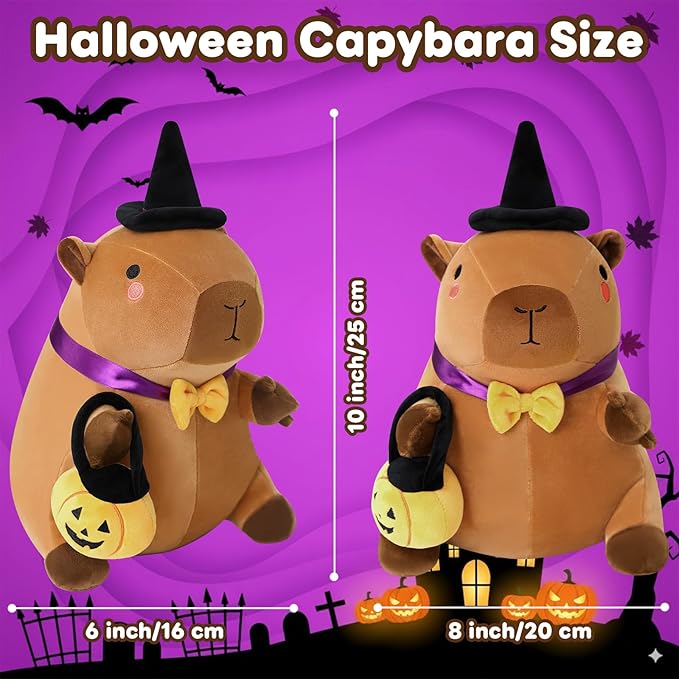 Halloween Capybara Plush, Halloween Capybara Stuffed Animal with Witch Hat and Pumpkin Toy Gifts for Girls Boys Decor 10 Inch