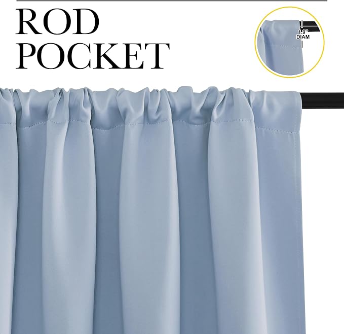 NICETOWN Living Room Curtains, Blackout Draperies, Vintage Blue, 1 Pair, 70 x 84-inch, Home Decorations Thermal Insulated Solid Rod Pocket Blackout Drapes for Cafe
