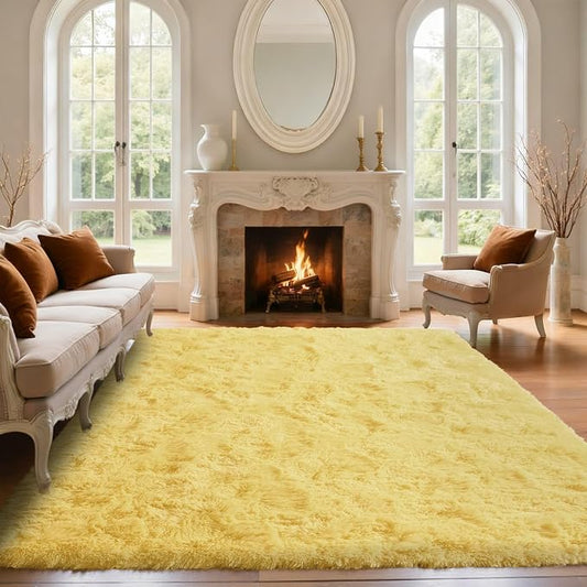 6x9 Yellow Rug for Living Room Shag Area Rugs Fluffy Bedroom Plush Carpet Non Slip for Nursery Kids PlayRoom Home Decor Aesthetic