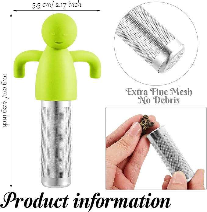 2 Pieces Tea Infuser for Loose Tea Cute Fine Mesh Tea Strainer Stainless Steel Tea Filter Ball Tea Diffuser Steeper for Teacups Teapots (Blue, Green)