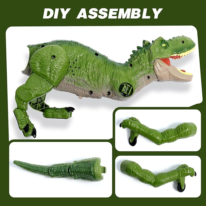 Sunrad Remote Control Dinosaur Toys for Kids 3-5 4-7 8-12 Year Old, Electronic RC Robot Dinosaur with Spray & Light & Roar, Realistic Walking T-Rex Toys Birthday Gifts for Boys Girls(Green)