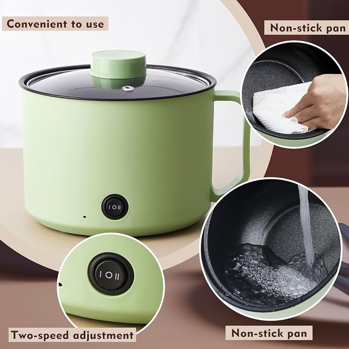 2 Pcs 1.5l Electric Ramen Cooker Hot Pot Electric Dual Power Noodle Cooker, Boil Dry Protection, Nonstick, Multifunctional Lazy Pot for Cooking Pasta, Noodles, Egg, Dorm Home Travel 7x3.15"