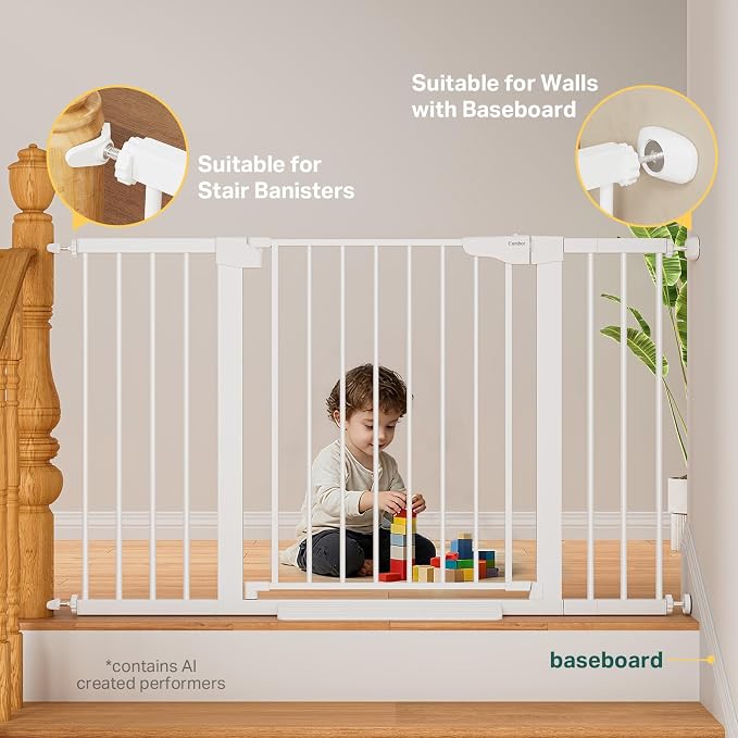 Cumbor Pack of 2 Extra Wide Baby Gate for Stairs, 29.7–51.5" Pressure Mounted Dog Gate for Doorways, Auto Close Safety Pet Gate, Easy Walk Thru Wide Child Gate, White, Mom's Choice Award Winner