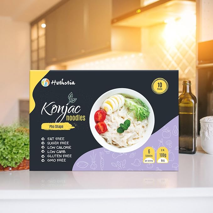 Hethstia Shirataki Noodle, Vegan Pho Konjac Noodle Ready to Eat Plant-Based | Keto Friendly, Gluten Free, Sugar Free, Non Gmo, Low Calorie, Convenient Meal Option, Asian Cuisine Inspired