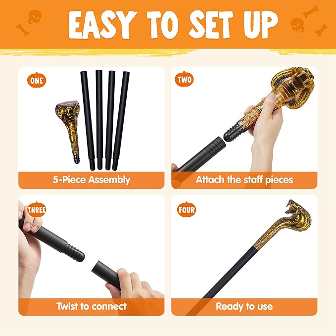 Spooktacular Creations Halloween Walking Cane, Egyptian Snake Staff for Mystical Pharaoh Ancient Themed Dress Up Party