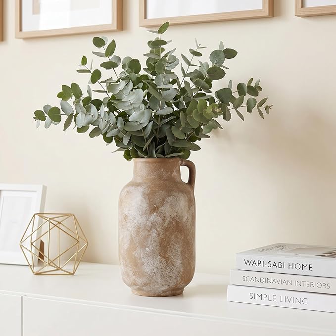 Ceramic Flower Vase, 9.3in Farmhouse Table Rustic Vases, Small Flower Terracotta Vases for Home Decor, Living Room,Table, Handcrafted (Terracotta)