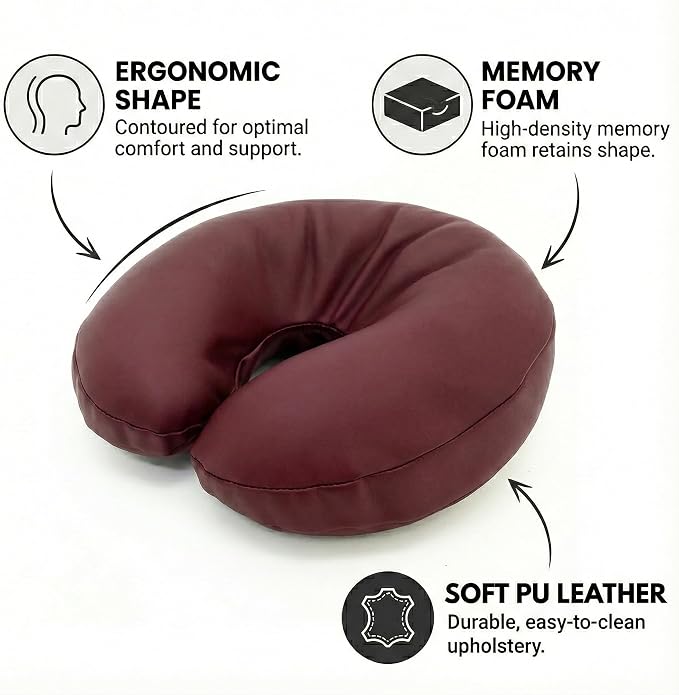 Royal Massage Universal Memory Foam Face Cradle Cushion for Massage Tables – Ergonomic U-Shaped Headrest Pillow with Soft, Easy-Clean PU Leather – Spa & Salon Replacement