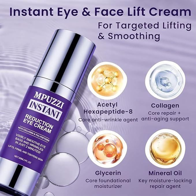 Instant Eye & Face Lift Cream - Rapid Under Eye Bags & Wrinkles Treatment, Dark Circles and Puffiness Remover for Women & Men, Temporary Firming & Tightening Face Cream - Wrinkle Filler 1oz