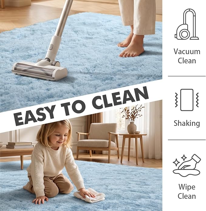 6x9 Ft Large Shag Rugs for Living Room Decor, Ultra Soft Fluffy Furry Area Rugs for Bedroom Indoor Floor, Aesthetic Carpet for Kids Home (Light Blue)