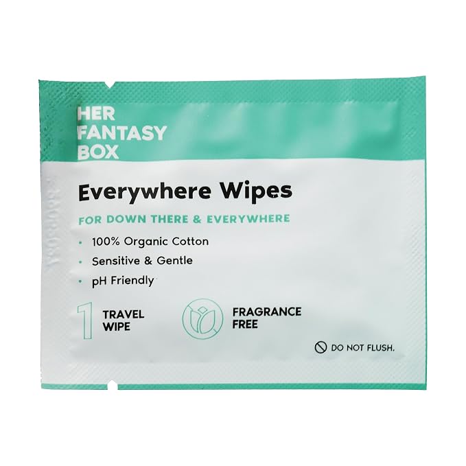 Her Fantasy Box | Everywhere Wipes – 100% Organic Cotton, Gentle & Refreshing, pH-Balanced, Fragrance-Free, Plant-Powered for Body, Face & Intimate Areas, Ideal for Sensitive Skin - 1 Pack, 15 Wipes