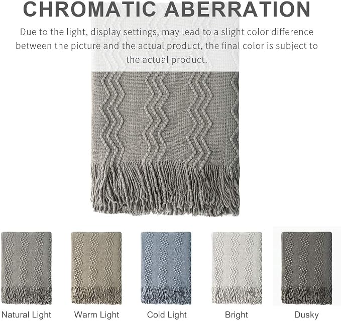 BOURINA Dark Grey Throw Blanket 60x80 Inch Knitted Soft Throw Sofa Blanket | Knitted Throw Blanket 60x80 Inches, Soft Lightweight Boho Weave Throw Decorative Couch Blanket for Living Room Bedroom Chair