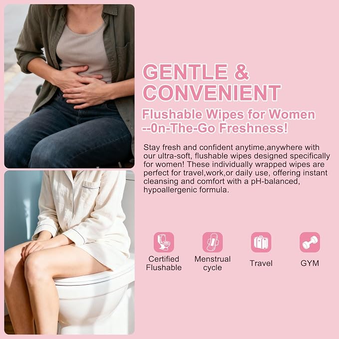 twoworld 30 Feminine Wipes Flushable Travel Individually Wrapped | Travel Wipes for Women,Feminine Care Wet Wipes Travel Size Vaginal Wipes for Adult,Girl and Homeless(Lemon,Cucumber,Lavender)
