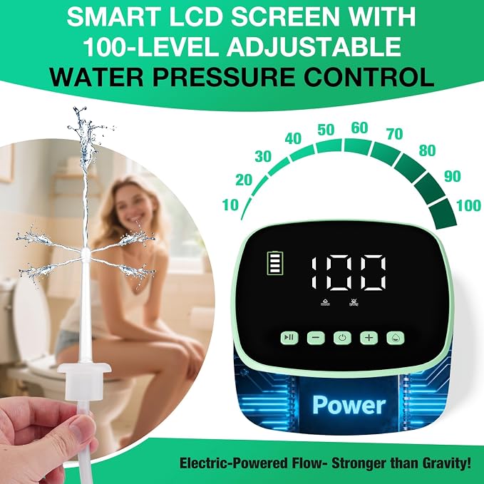 Enema Kit - Electric Enema Kit for Colon Cleanse & Detox for Women Men - Coffee Enema Kit with LCD Display & 1-100 Adjustable Pressure, 2 Type Replacement Nozzles, External Water Supply(Green)