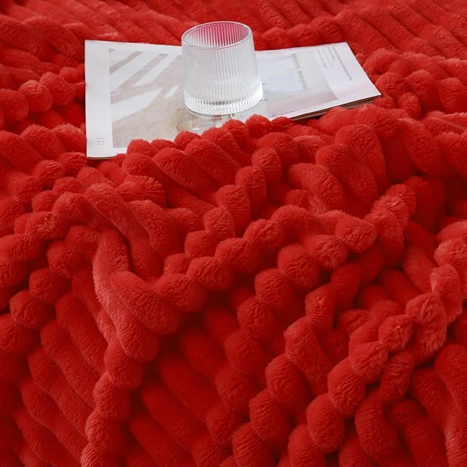 Christmas Red Throw Blanket for Couch Sofa 50"x60" Striped Design | Fleece Blankets Room Home Decor Lightweight Plush Soft Cozy Gifts for Women Mom