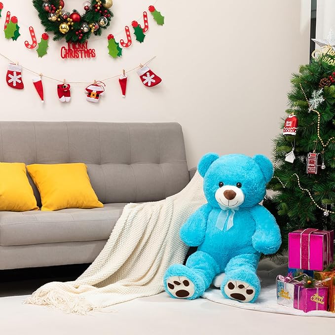 HollyHOME 3 ft Teddy Bear Stuffed Animal Big Teddy Bear Soft Plush Toy for Girlfriend Kids 36 inches Lake Blue