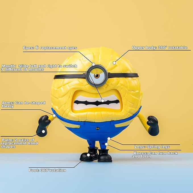 YOLOPARK Despicable Me 4 Toys, 4.7 Inch Minions Mega Jerry Action Figures, 360° Rotatable Body with 3 Changeable Facial Expressions Minion Model Kits, Gifts for Kids Ages 8 Years & Older