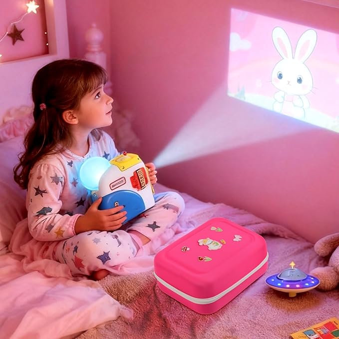 Case Compatible with Little Tikes Story Dream Machine Starter Set, Toys Storage Bag with 5 DIY Embroidery Patches, Organizer for Projector Storytime Books and Audio Character- Pink Rabbit (Box Only)