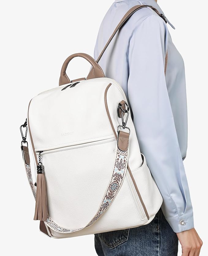 FADEON Leather Backpack Purse for Women Designer Travel Backpack Purses PU Fashion Ladies Shoulder Bag with Tassel