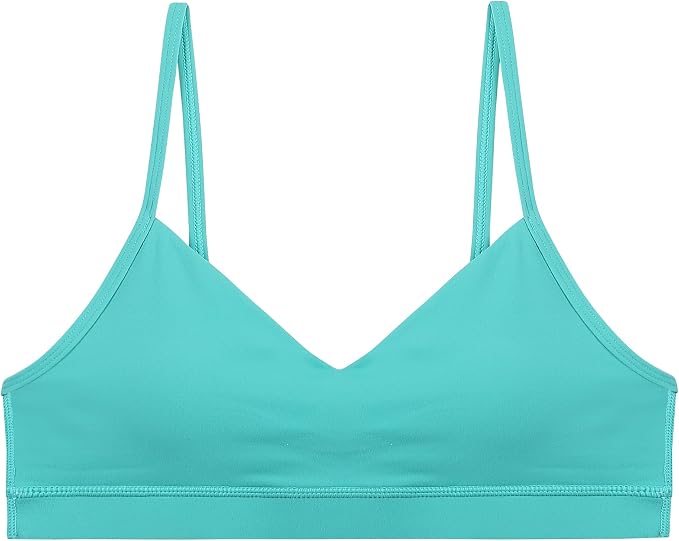 Oalka V Neck Sports Bra for Women Adjustable Padded Thin Straps Wireless Yoga Bras