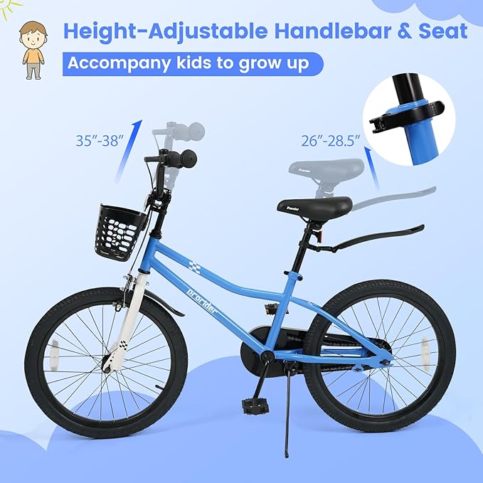 BABY JOY Kids Bike, 12 14 16 18 20 Inch Children Bikes for Boys Girls Teens 3-8 8+ Years w/Training Wheels or Kickstand, Handbrake, Coaster Brake & Removable Basket, Kids Bicycle of Multiple Colors