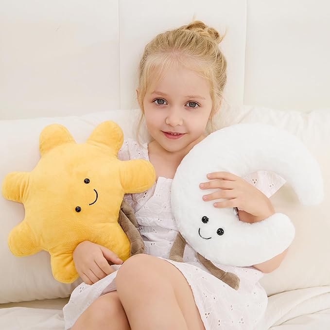 XYG® Amuseables Sun and Moon Stuffed Toy, Medium 13 inches - Sun and Moon Plush - Fun Gift Idea, 2PCS Cute Smiling Sunshine Moon Stuffed Animal Gift for Children's Birthdays