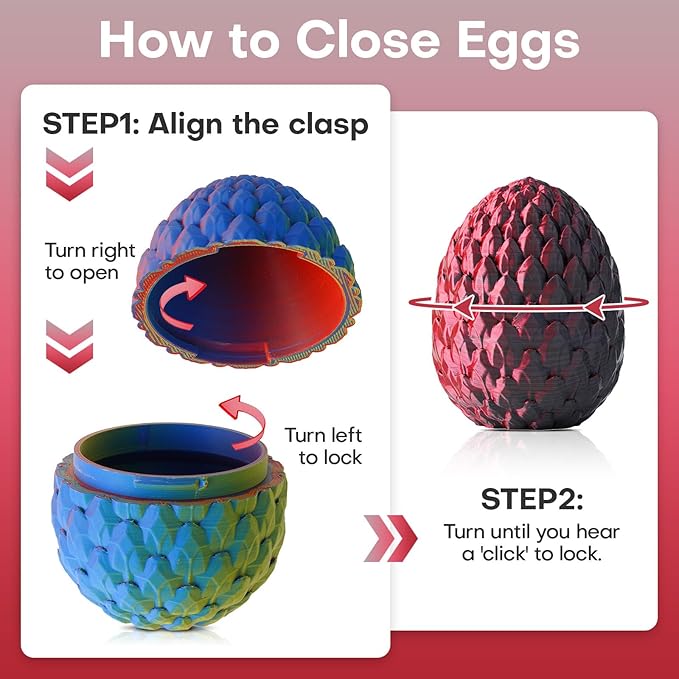 FYEFKJSA 3D Printed Dragon Eggs with Dragon Inside - 12Inch,Articulated Fidget 3D Printed Animals, Interesting Decorative Gift, Easter Basket Essentials Stuffers (Black Red)